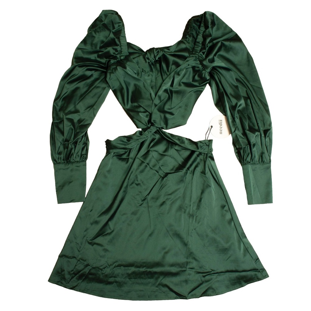 NWT Emerald Bow Cut Out Satin Mini Dress by Needii